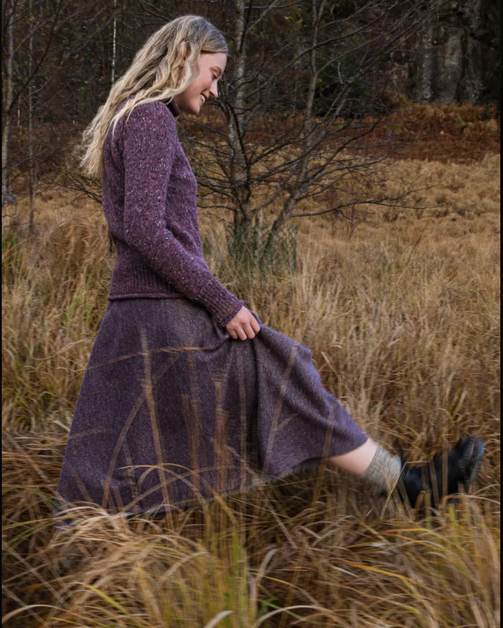 Saddle Shoulder Sweater with Rolled Edges -Dark Mauve