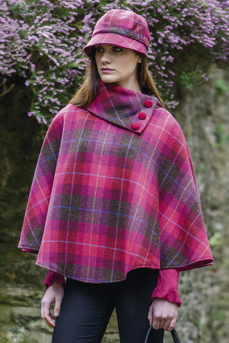 Mucros Pink Checked Poncho