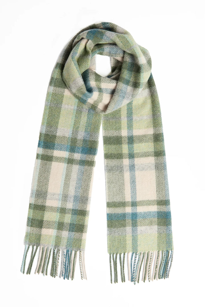 Foxford Green, Turquoise & Cream Tartan Lambswool Scarf