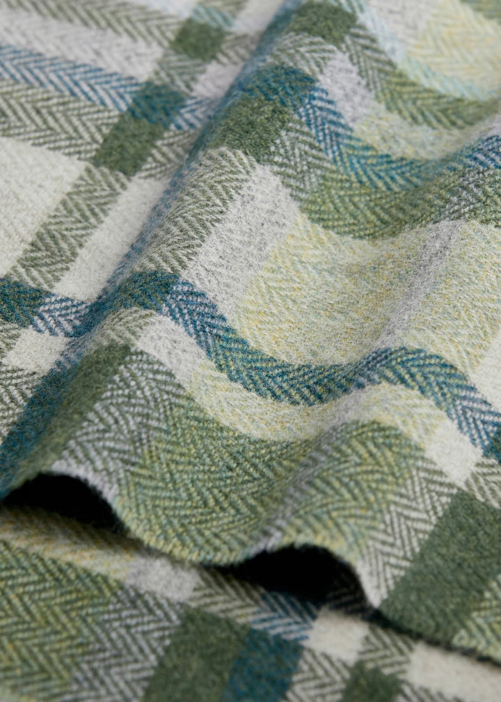 Foxford Green, Turquoise & Cream Tartan Lambswool Scarf