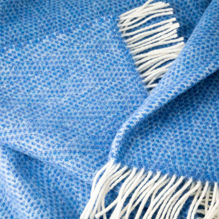 Merino Wool Cashmere Throw Sea Blues Herringbone