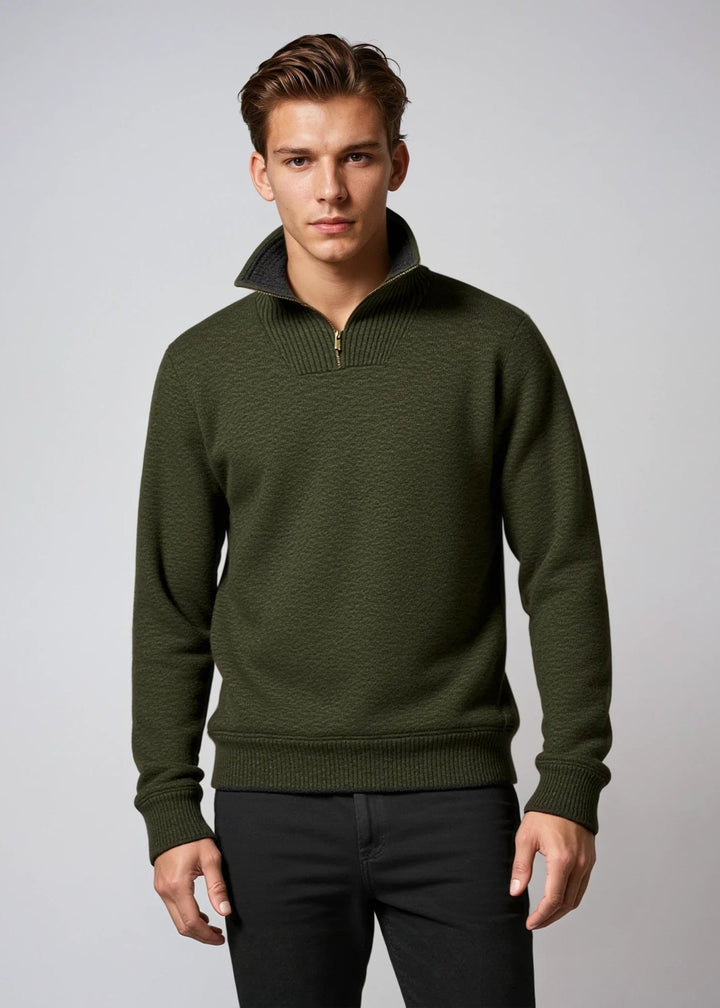 Irelands Eye Half Zip Merino Wool Sweater - Green Marl