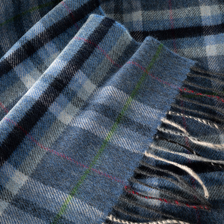 Merino Luxury Wool Scarf Denim Grey Plaid