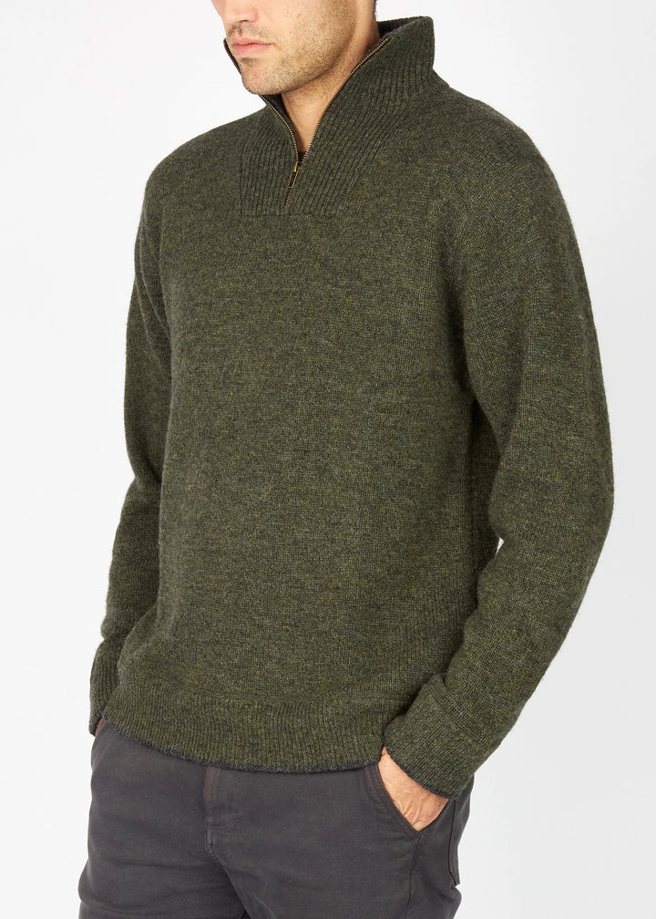 Irelands Eye Half Zip Merino Wool Sweater - Green Marl