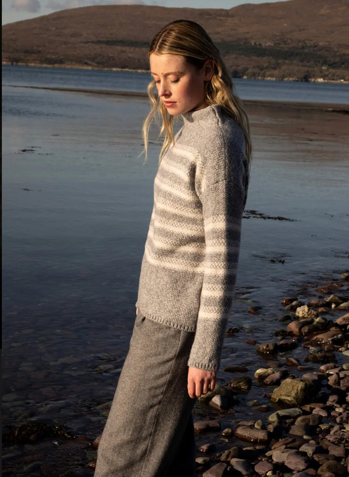 Mock Neck Sweater with Stripes