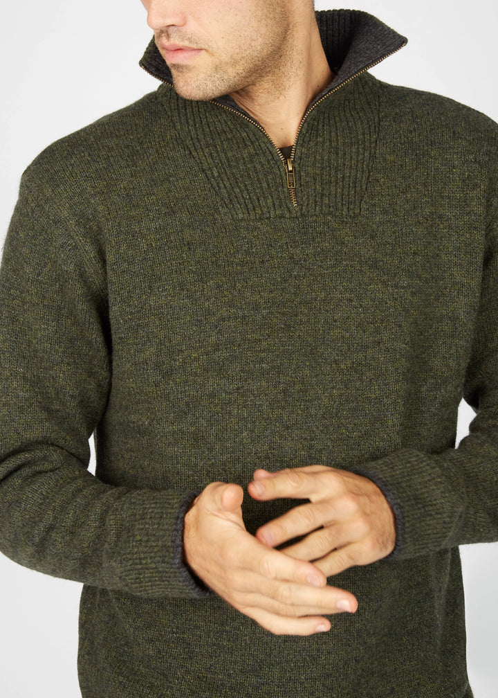 Irelands Eye Half Zip Merino Wool Sweater - Green Marl
