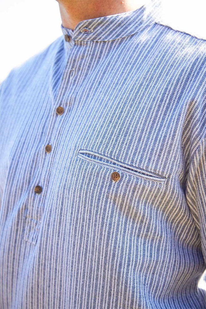 Flannel Grandfather Shirt - Grey Stripe