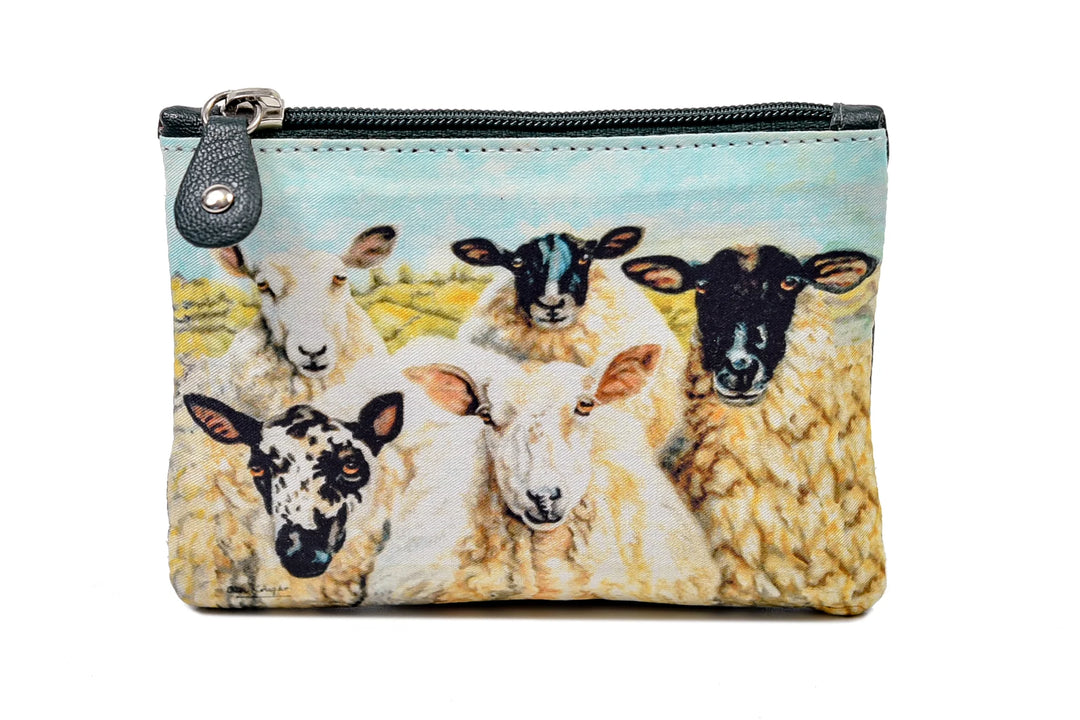 Leather zip Purse with Irish Sheep Print