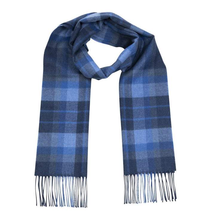 Merino Luxury Wool Scarf Blue Navy Plaid