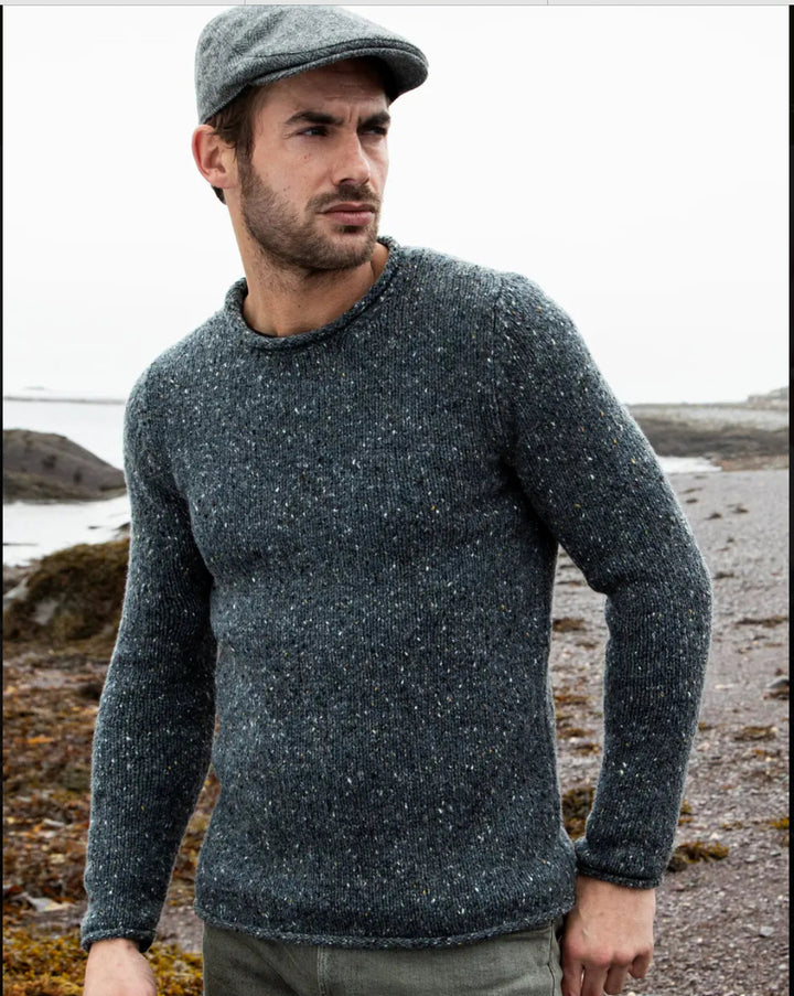 Fisherman Roll Neck Sweater - Steel Wool