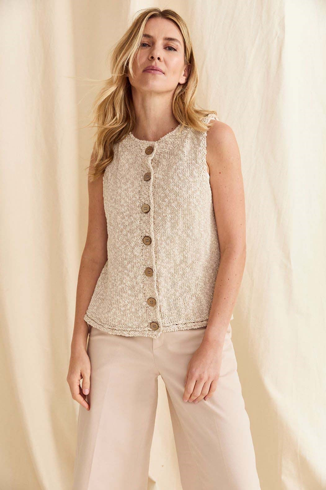 Linen and Cotton Sleeveless Cardigan