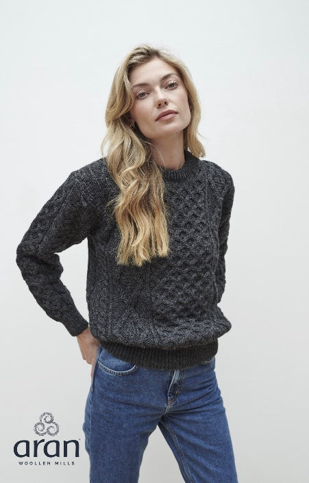 Unisex Wool Aran Sweater  - Charcoal