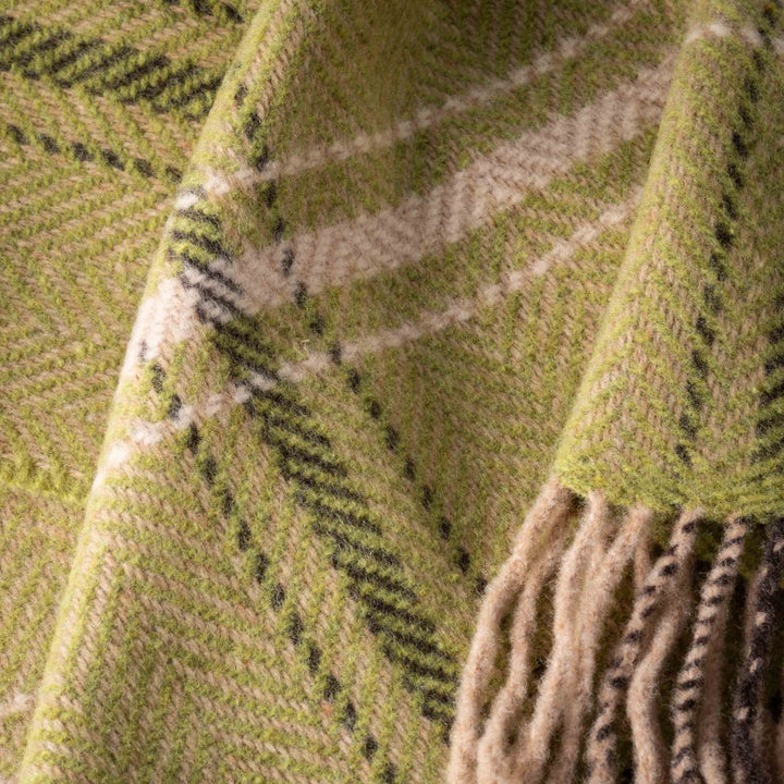 Merino Wool Cashmere Throw Green Beige Cream Overcheck
