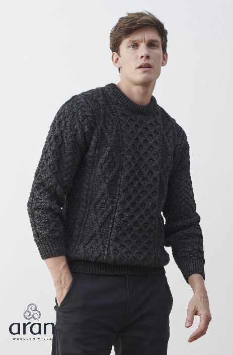 Unisex Wool Aran Sweater  - Charcoal