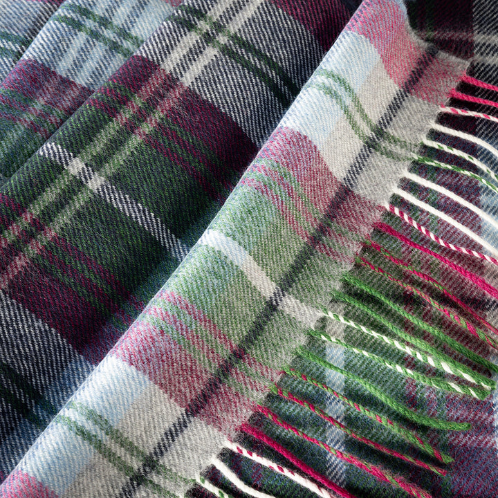 Merino Luxury Wool Scarf Green Blue Pink Plaid