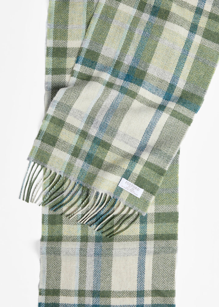 Foxford Green, Turquoise & Cream Tartan Lambswool Scarf