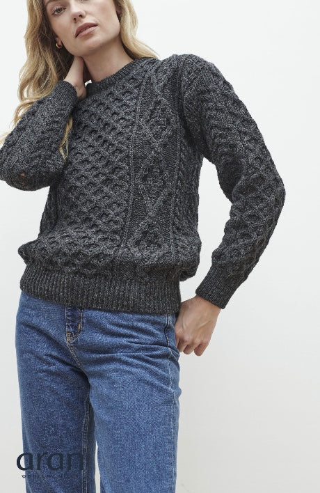 Unisex Wool Aran Sweater  - Charcoal