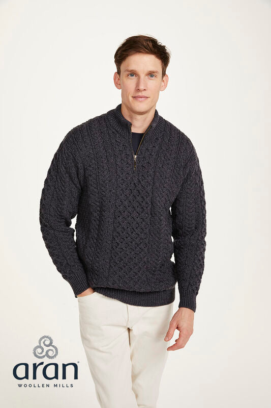 Mens Aran 1/2 Zip Sweater