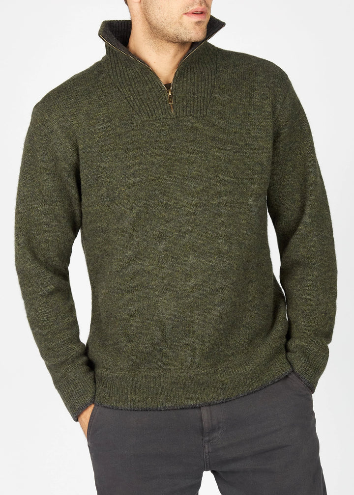Irelands Eye Half Zip Merino Wool Sweater - Green Marl