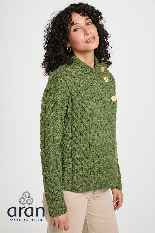 Supersoft Merino Wool Sweater With Side Buttons - Meadow Green