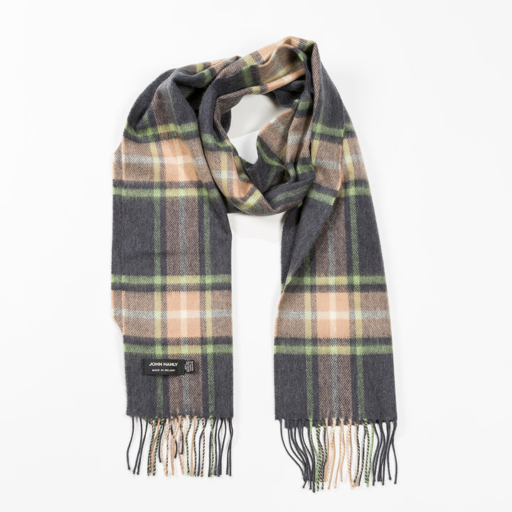 Merino Luxury Wool Scarf Denim Grey Plaid 192