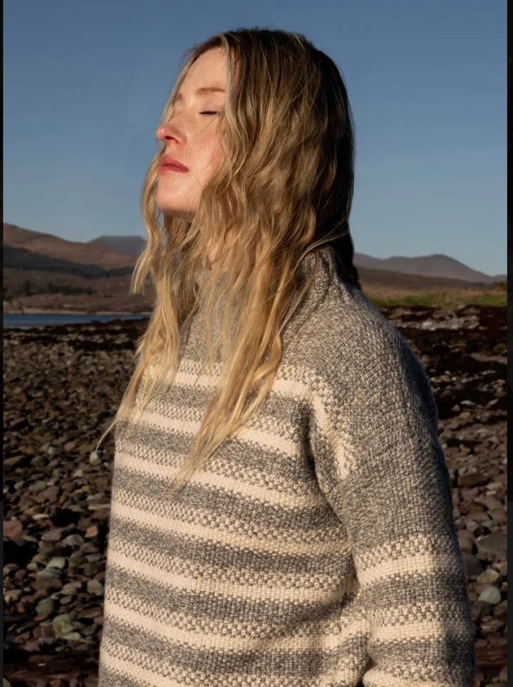 Mock Neck Sweater with Stripes