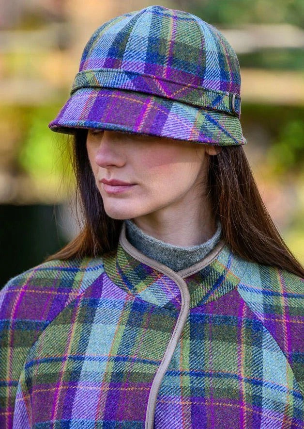 Mucros Multicolour  flapper hat -Green Purple Check