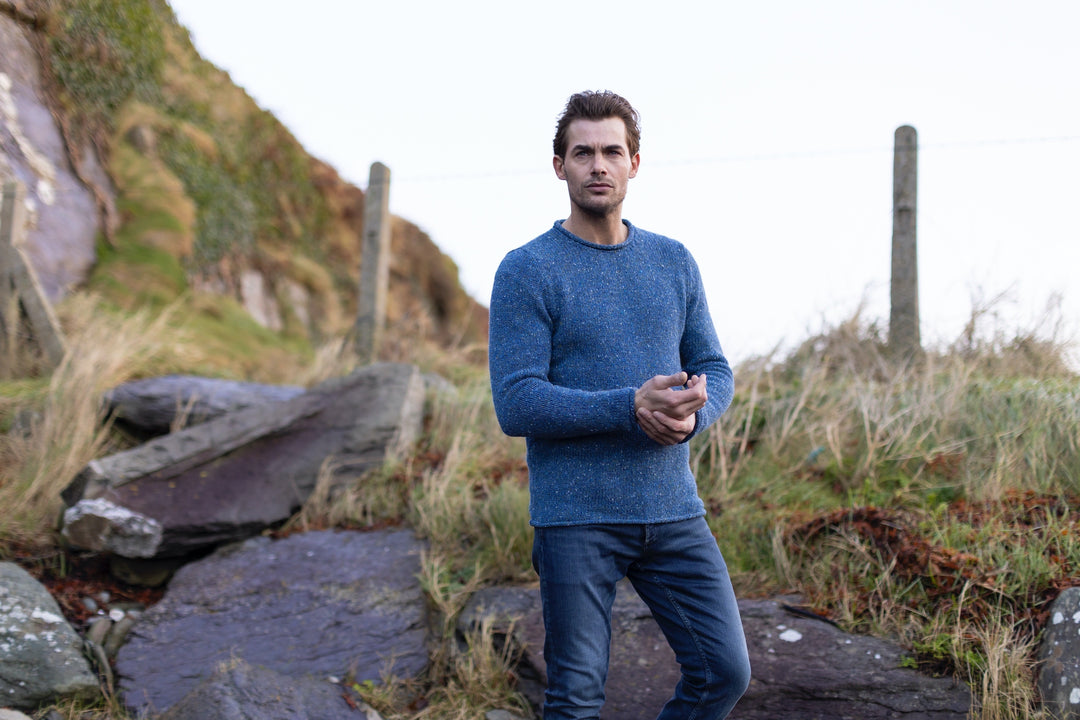 Fisherman Roll Neck Sweater - Denim