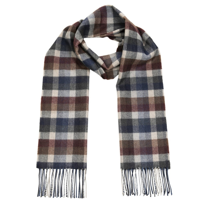 Merino Luxury Wool Scarf Silver Navy Brown Checkerboard