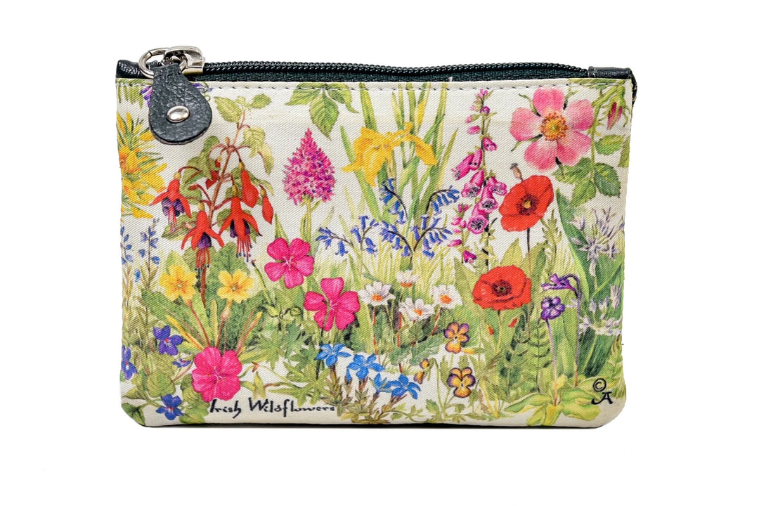Leather Zip Purse with Irish Wildflower Print