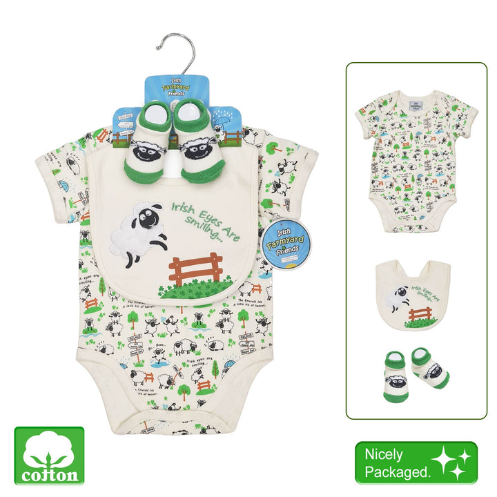 100% Cotton  Irish Print Vest, Bib & Booties Set