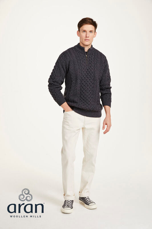 Mens Aran 1/2 Zip Sweater