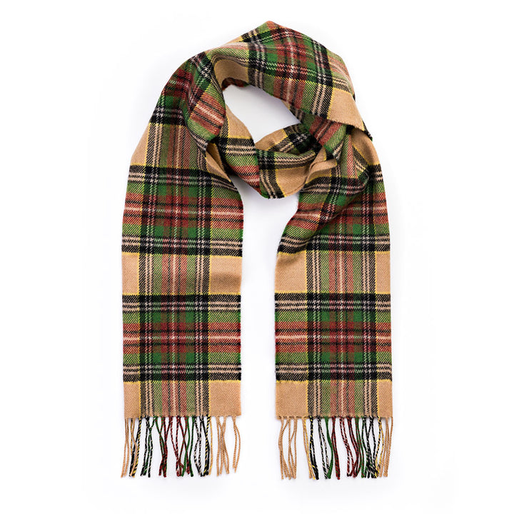 Merino Wool Green Brown Charcoal Camel Check Scarf