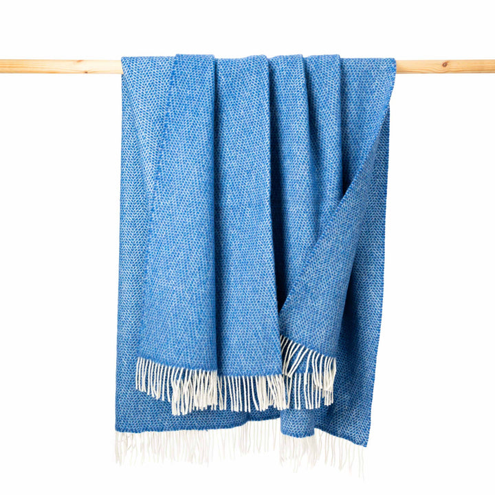Merino Wool Cashmere Throw Sea Blues Herringbone