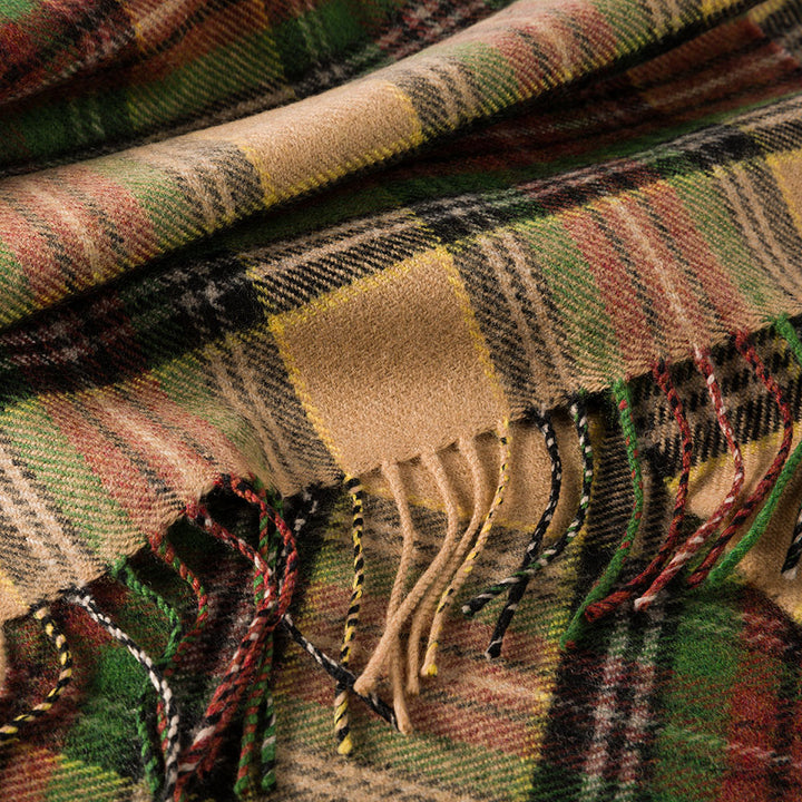 Merino Wool Green Brown Charcoal Camel Check Scarf