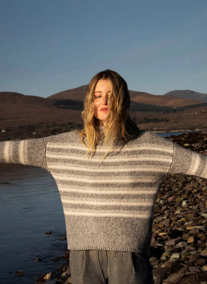 Mock Neck Sweater with Stripes