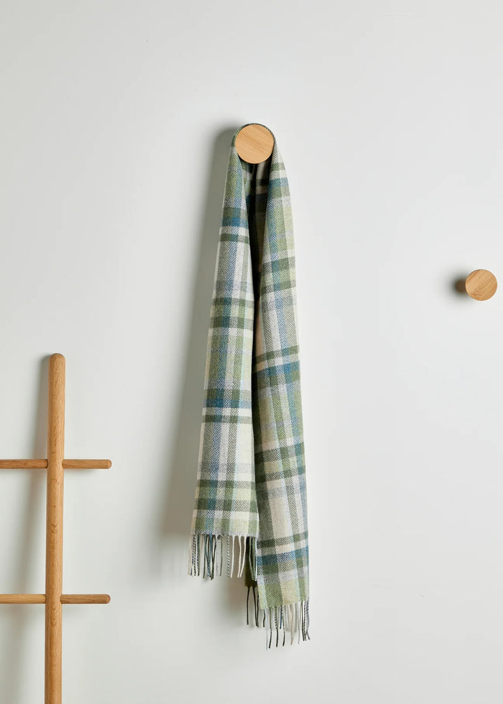 Foxford Green, Turquoise & Cream Tartan Lambswool Scarf