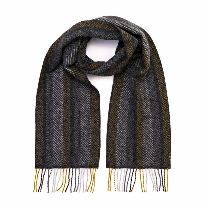 Cashmere Merino Scarf Grey Mustard Stripe