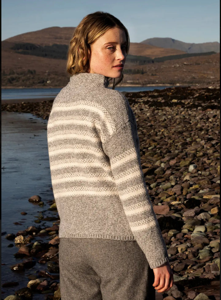 Mock Neck Sweater with Stripes