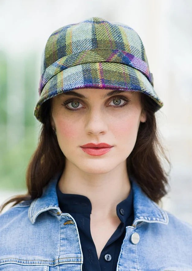 Mucros Multicolour  flapper hat -Green Purple Check