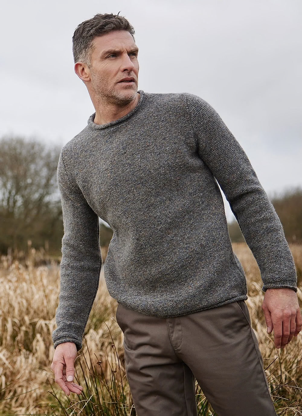Fisherman Wool Cashmere Rolled Neck Sweater - Smoke