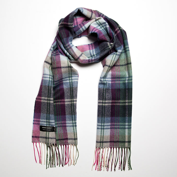 Merino Luxury Wool Scarf Green Blue Pink Plaid