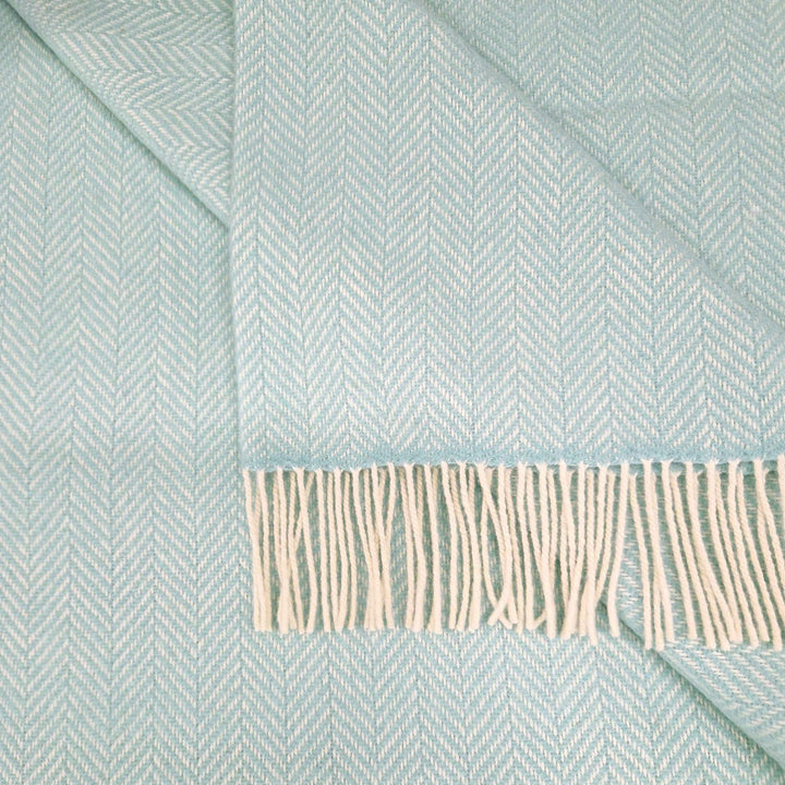 Cashmere wool Throw White / Mint Herringbone