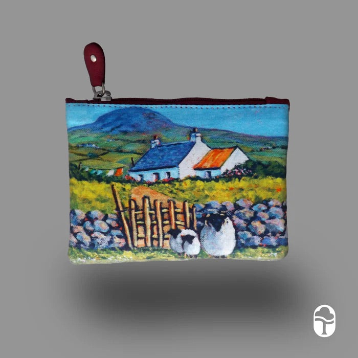 Leather Zip,Purse with Sheep,and Gate Print