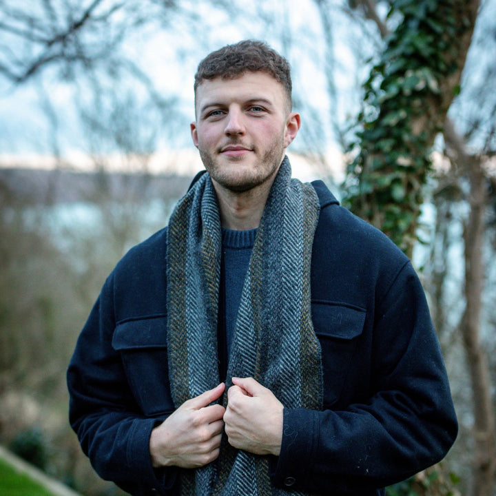 Cashmere Merino Scarf Grey Mustard Stripe