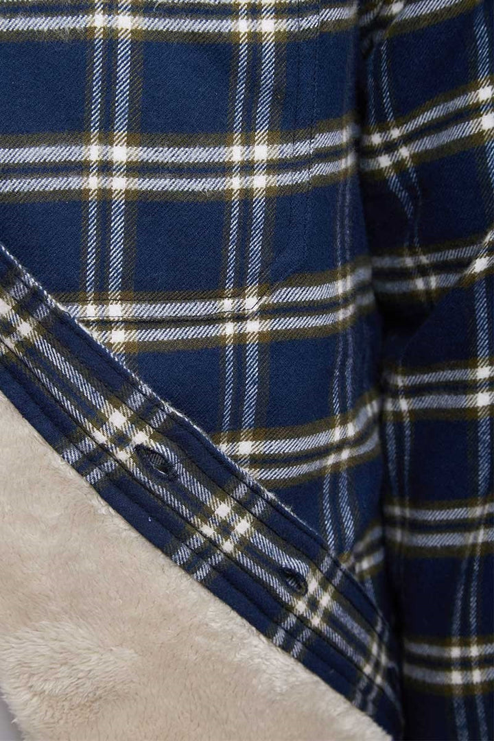 Fleeced Lined Unisex Flannel Shirt –Navy Green Check