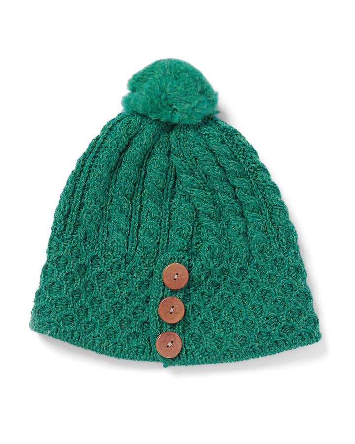 Honeycomb +cable knit hat with Triskle Buttons