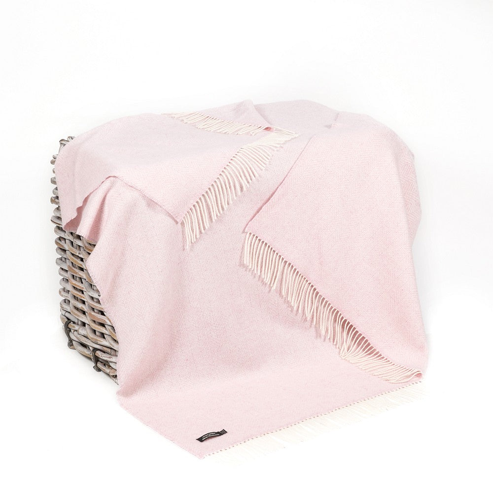 Cashmere Throw Baby Pink Herringbone