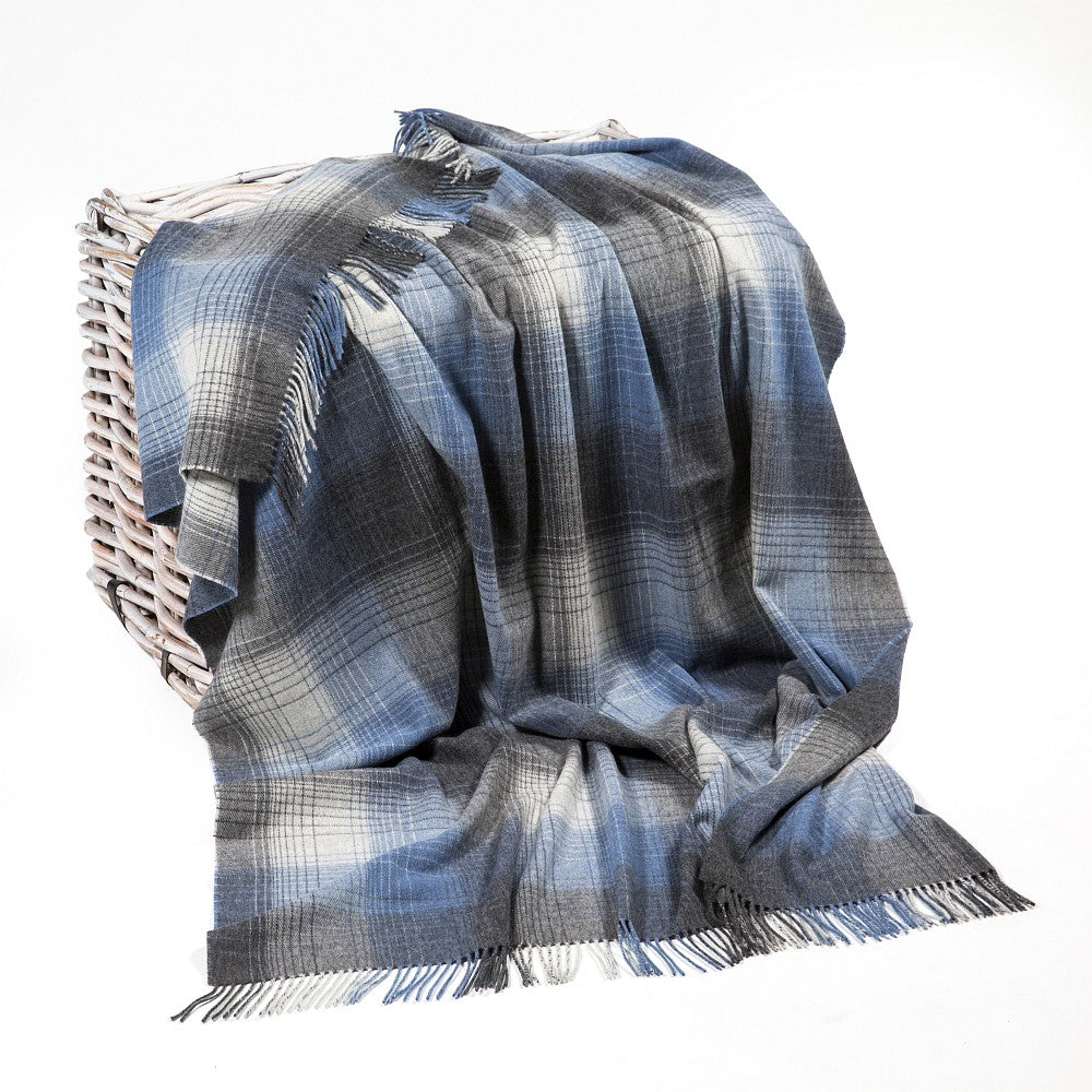 Lambswool Throw – Grey Denim Check