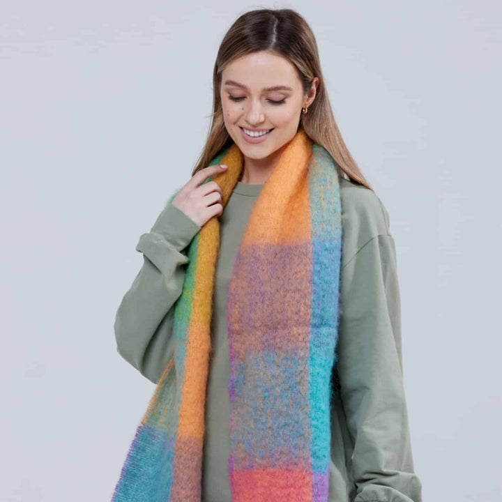 Foxford Teal and Orange Mohair Scarf